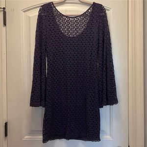 Free People Women's Aubergine Lace Crochet Bell Sleeve Bodycon Dress Sz M Purple
